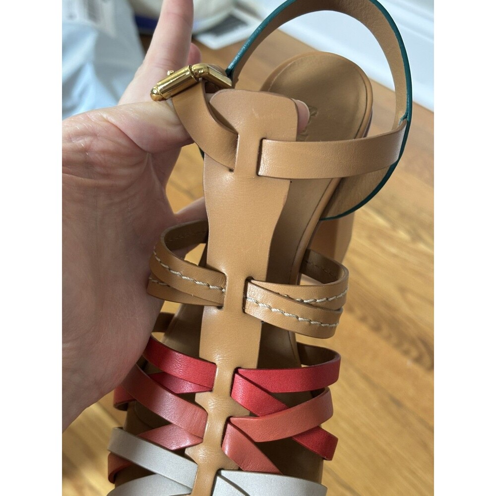 See By Chloe Sierra Platform Heels Sandals Irlanda Leather Brown Green Red 39 - Picture 12 of 16